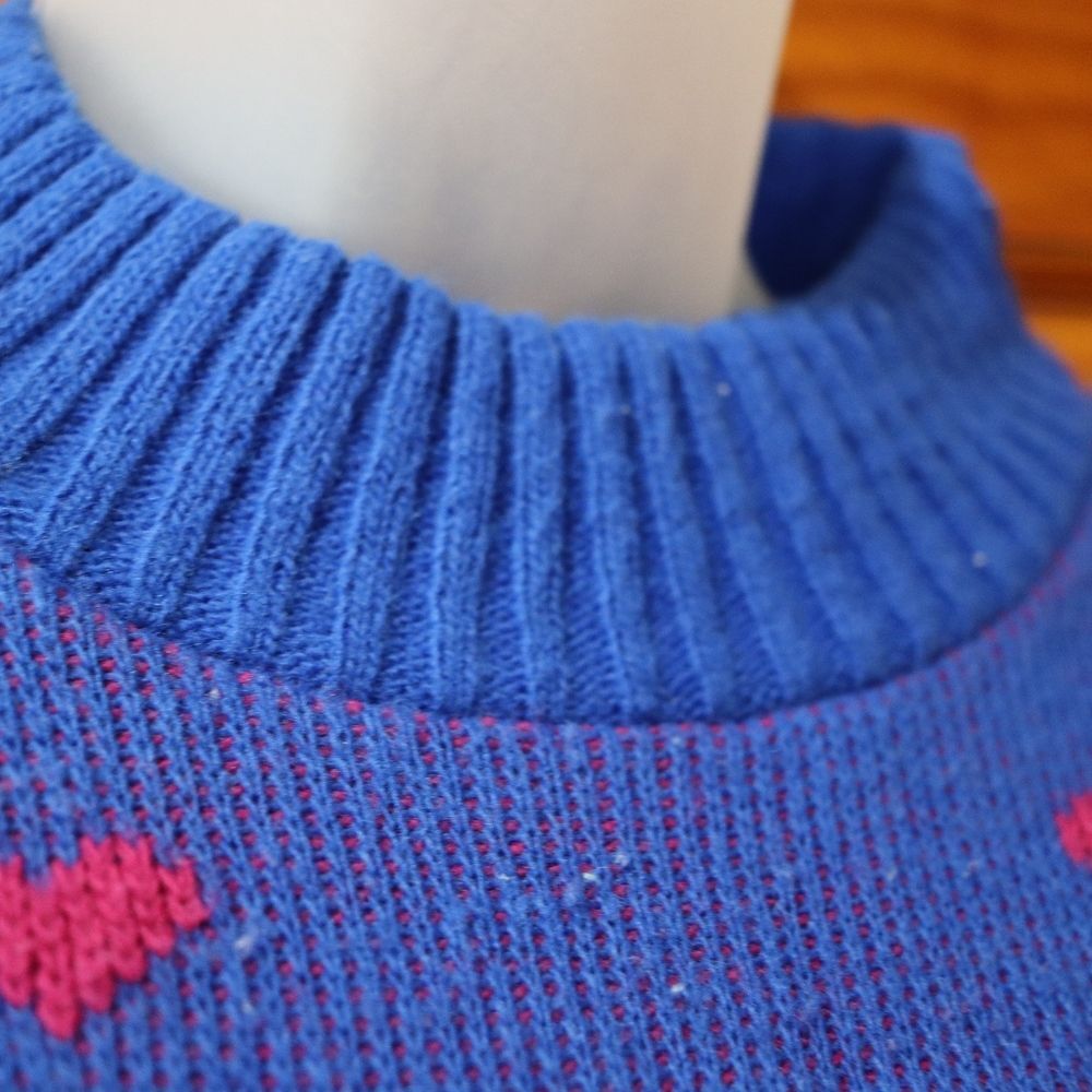 Private Eyes Vintage Blue Heart & Sheep Knit Sweater Retro Cozy Large USA - Picture 4 of 14